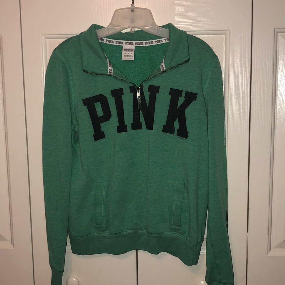 Green: PINK Half Zip Sweatshirt